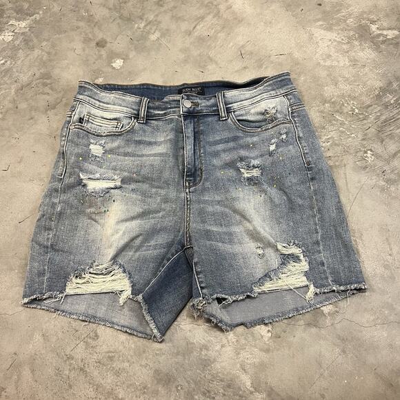 Judy Blue Denim Shorts Distressed Rainbow Paint Splat JB15204-Size 2XL - Picture 1 of 9